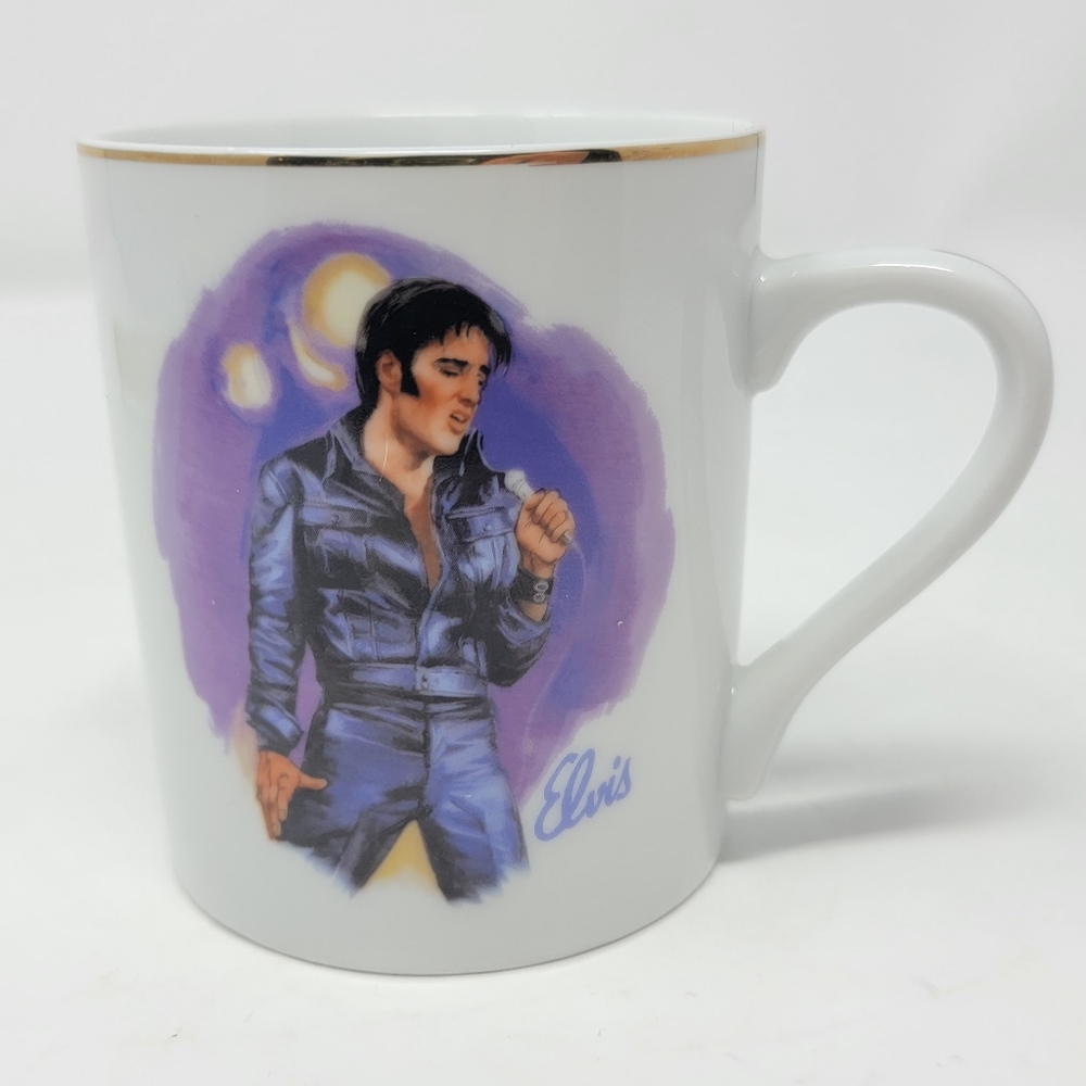 Elvis HOUND DOG Porcelain Coffee Mug W/ Gold Trim 50th Anniversary 1985 Vintage